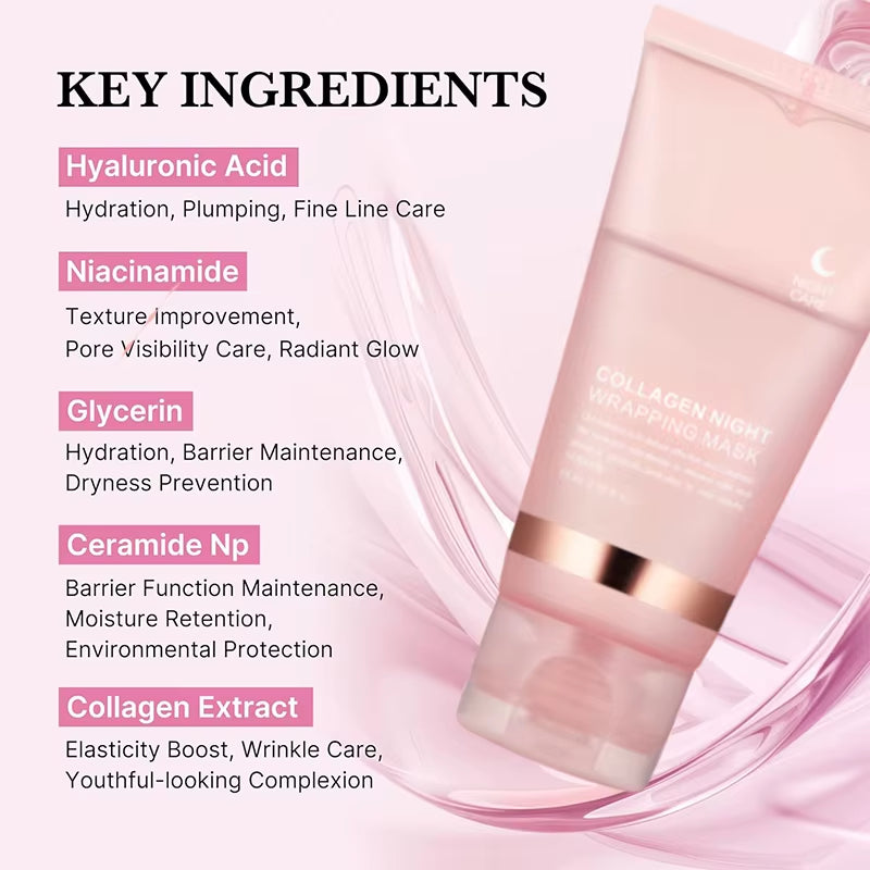 5PC Korean Collagen Wrapping Peel off Facial Mask Elasticity Hydration Reduces Sagging Dullness Hydrolyzed Collagen Skin Care
