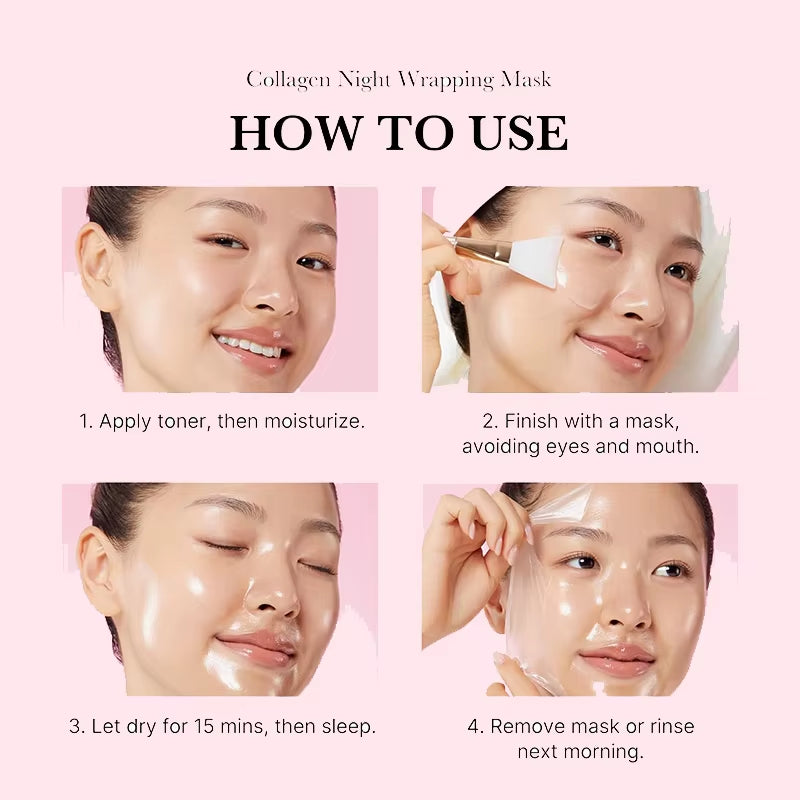5PC Korean Collagen Wrapping Peel off Facial Mask Elasticity Hydration Reduces Sagging Dullness Hydrolyzed Collagen Skin Care