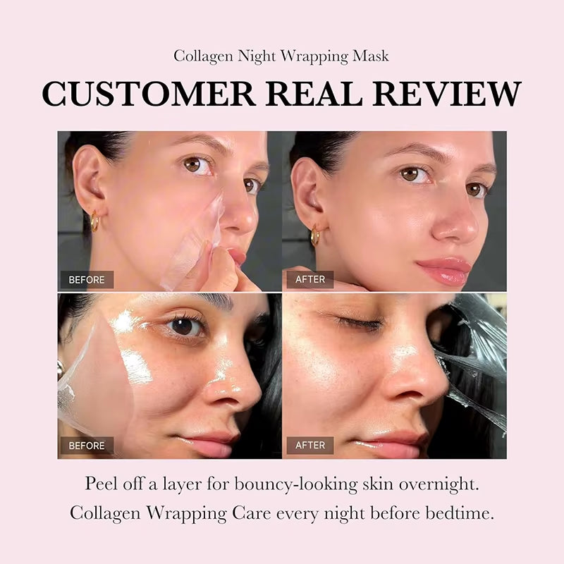 5PC Korean Collagen Wrapping Peel off Facial Mask Elasticity Hydration Reduces Sagging Dullness Hydrolyzed Collagen Skin Care